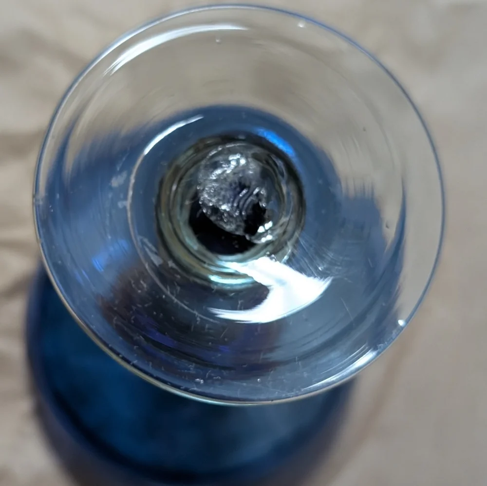 Hand blown blue/clear glass Mexico‎ style vintage margarita glass